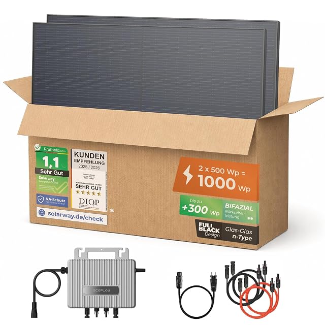 Kit da balcone Solarway con due moduli bifacciali neri e un inverter EcoFlow Stream