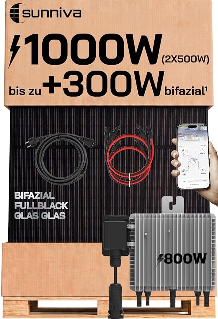 Kit solare da balcone SUNNIVA con due moduli bifacciali vetro-vetro e un microinverter