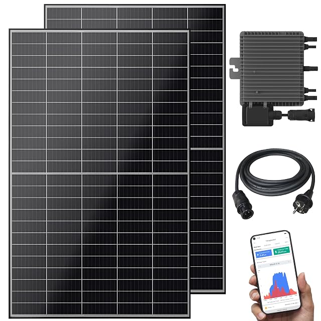 Kit solare da balcone VESKA con due moduli bifacciali in cornici di alluminio nero