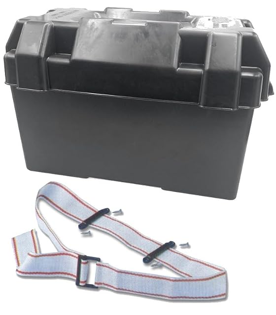 Cassetta portabatteria Bootskiste in plastica nera con coperchio e cinghia