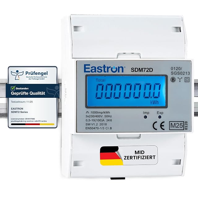 Contatore di energia trifase EASTRON SDM72D-MID con LCD retroilluminato