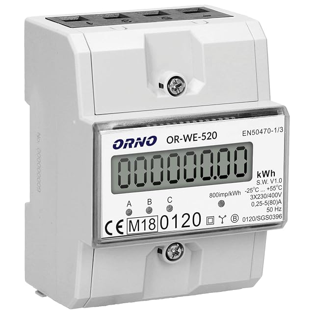 Contatore trifase certificato MID Orno OR-WE-520 su guida DIN, custodia bianca