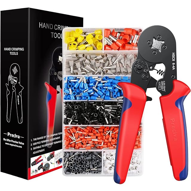 Pinza a crimpare i puntalini a regolazione automatica Preciva con assortimento di puntalini