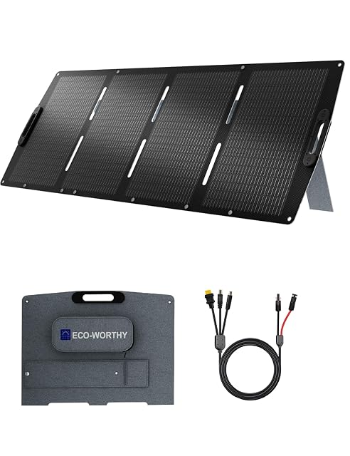 Pannello solare pieghevole ECO-WORTHY da 200 W con piede integrato e chiusura magnetica