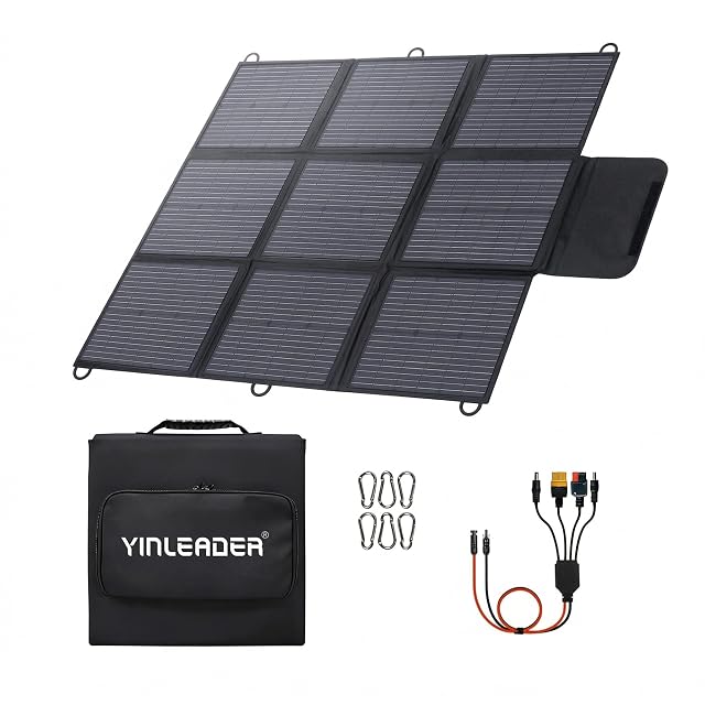 Pannello solare in tessuto Yinleader da 200 W appeso a una veranda con moschettoni