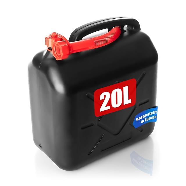 Tanica di plastica nera e rossa BigDean da 20 litri con tubo versatore flessibile