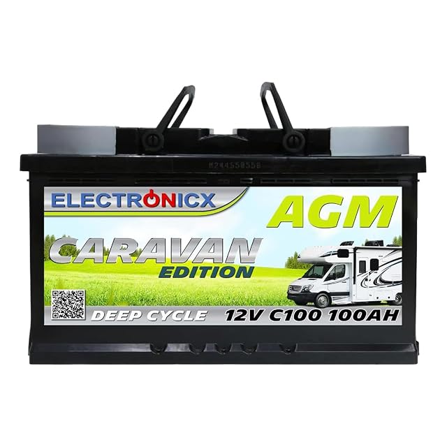 Batteria AGM Electronicx Caravan da 100 Ah con morsetti a pinza