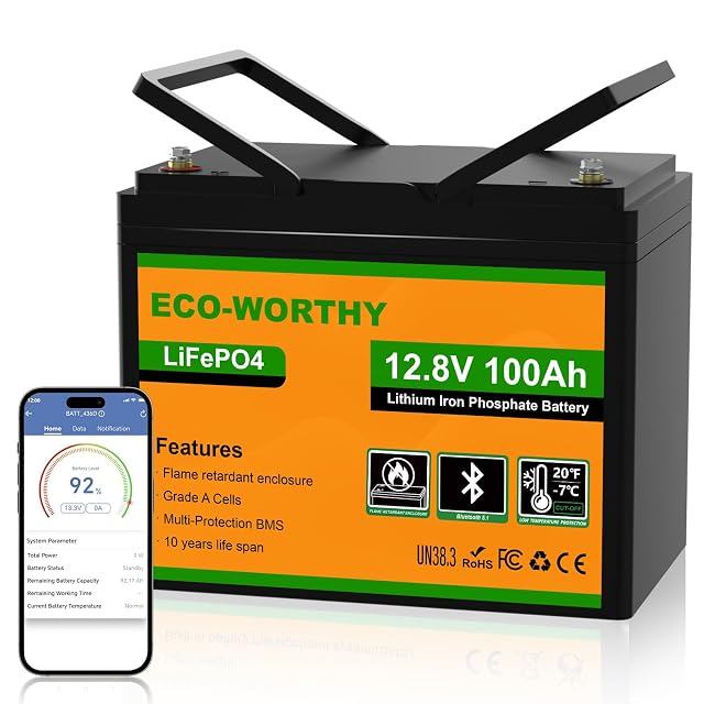 Batteria LiFePO4 ECO-WORTHY da 100 Ah con monitoraggio Bluetooth