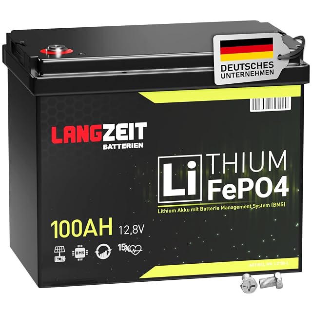 Batteria LiFePO4 LANGZEIT da 100 Ah in una cassa nera compatta