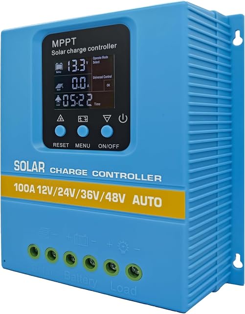 Regolatore di carica solare MPPT POWLSOJX da 100 A con display LCD retroilluminato