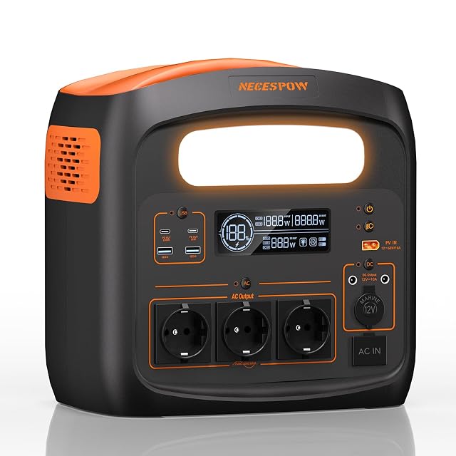 Stazione di energia NECESPOW da 1024 Wh con tre prese di rete e porte USB