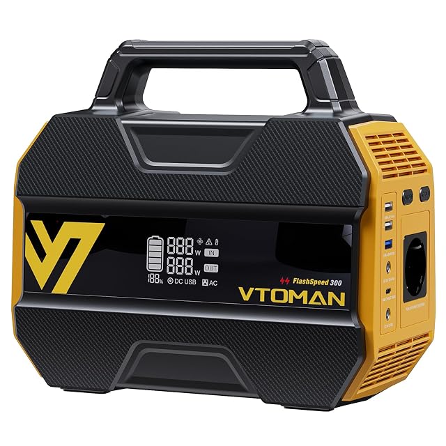 Stazione di energia portatile VTOMAN FlashSpeed 300 con il suo display e le sue prese di uscita