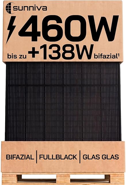 Modulo solare bifacciale vetro-vetro SUNNIVA da 460 W tutto nero