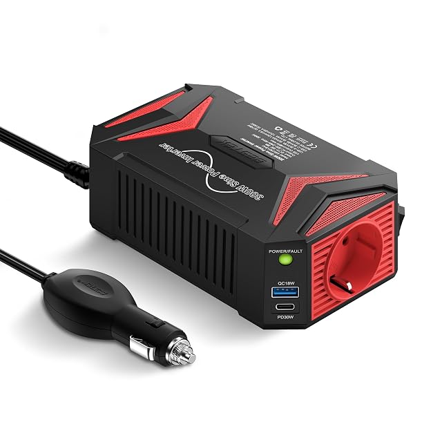 Inverter a sinusoide pura BESTEK da 300 W con spina accendisigari e porte USB