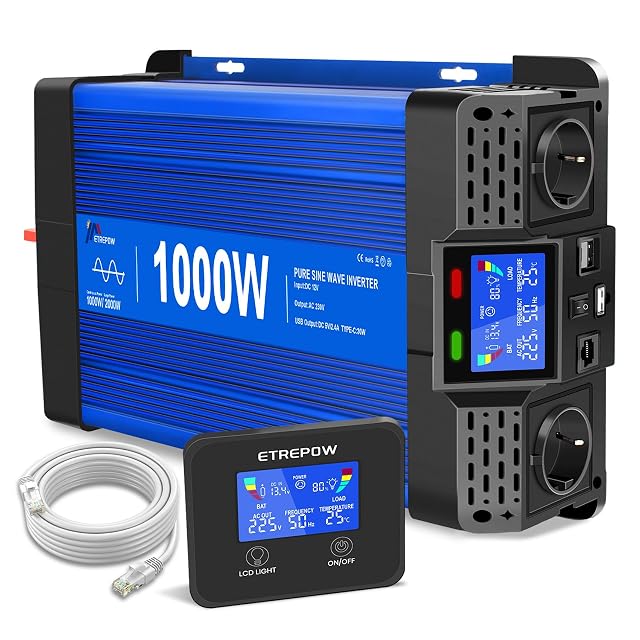 Inverter a sinusoide pura ETREPOW da 1000 W con il suo telecomando