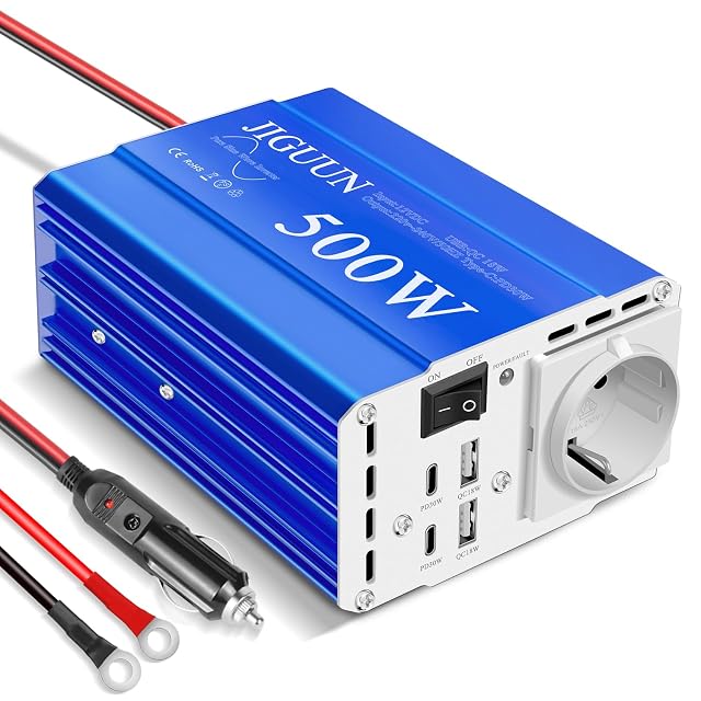 Inverter a sinusoide pura JIGUUN da 500 W con porte USB-C e QC
