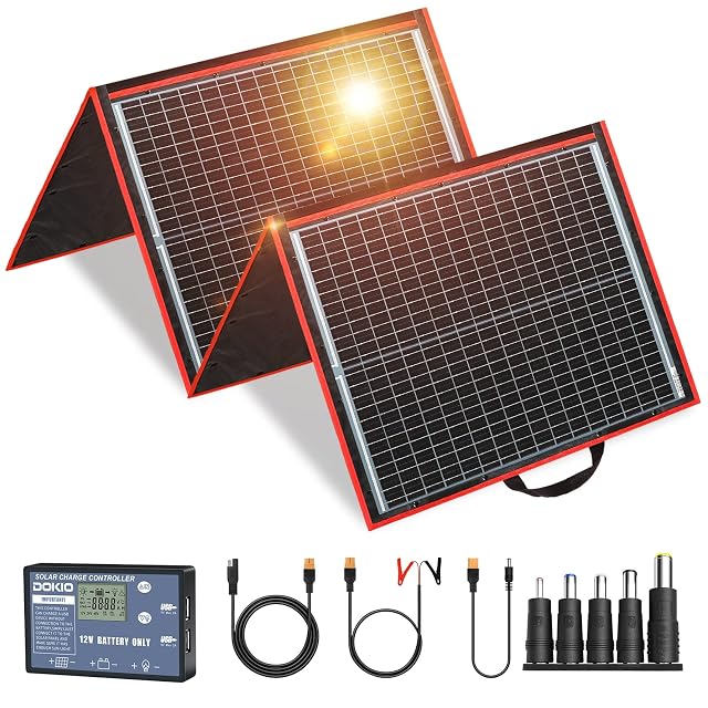 Pannello solare pieghevole DOKIO da 160 W con il suo regolatore di carica