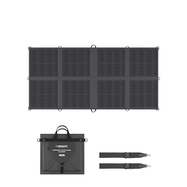 Coperta solare Renogy da 200 W stesa sul cofano di un veicolo