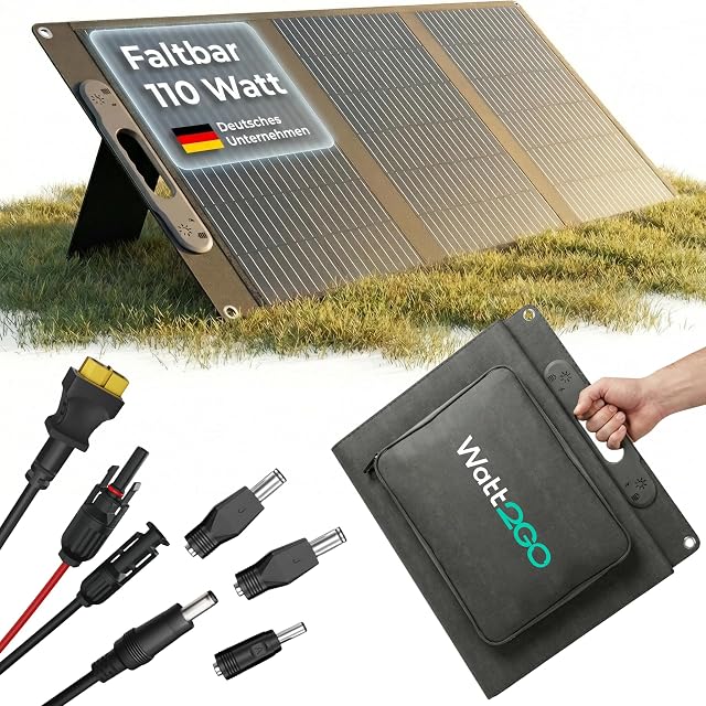 Pannello solare pieghevole Watt2Go da 110 W con la sua custodia da trasporto