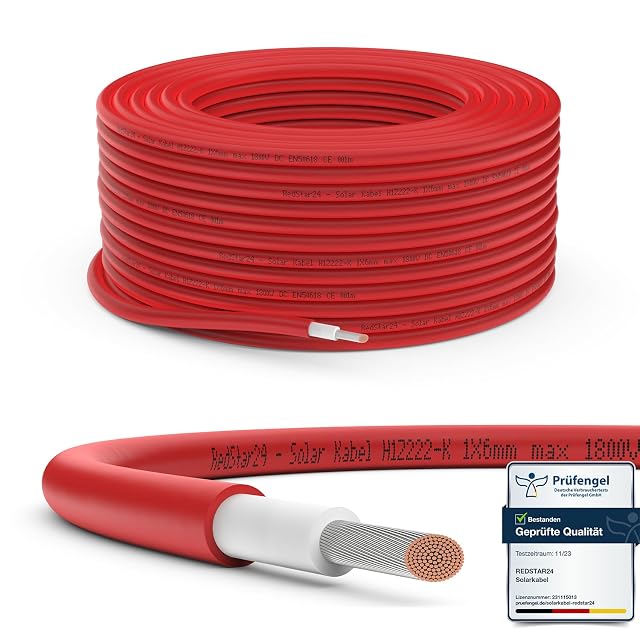 Bobina da 50 m di cavo solare rosso da 6 mm² RedStar24