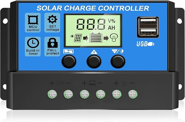 Regolatore solare PWM Depvko da 30 A con display LCD e timer