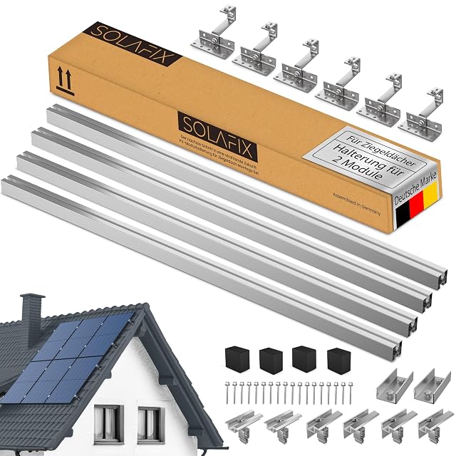 Kit di montaggio per copertura in tegole SOLAFIX con ganci da tetto in inox e binari