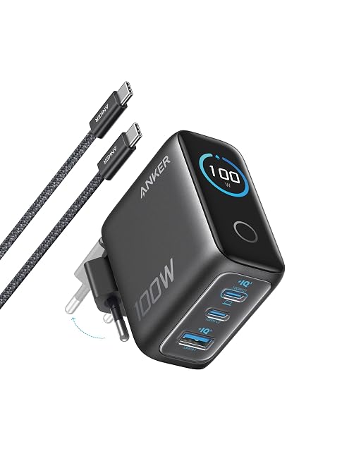 Caricatore GaN Anker da 100 W a tre porte con display intelligente