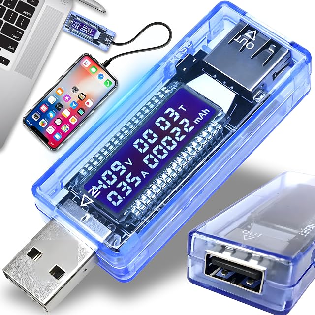 Misuratore di potenza USB Retoo con display LCD che mostra tensione e corrente