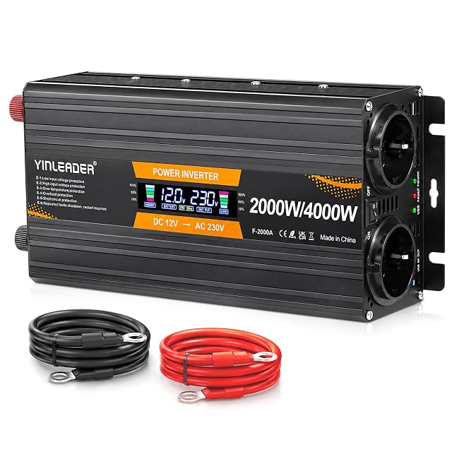 Convertitore di tensione Yinleader da 2000 W con display LCD e due prese EU
